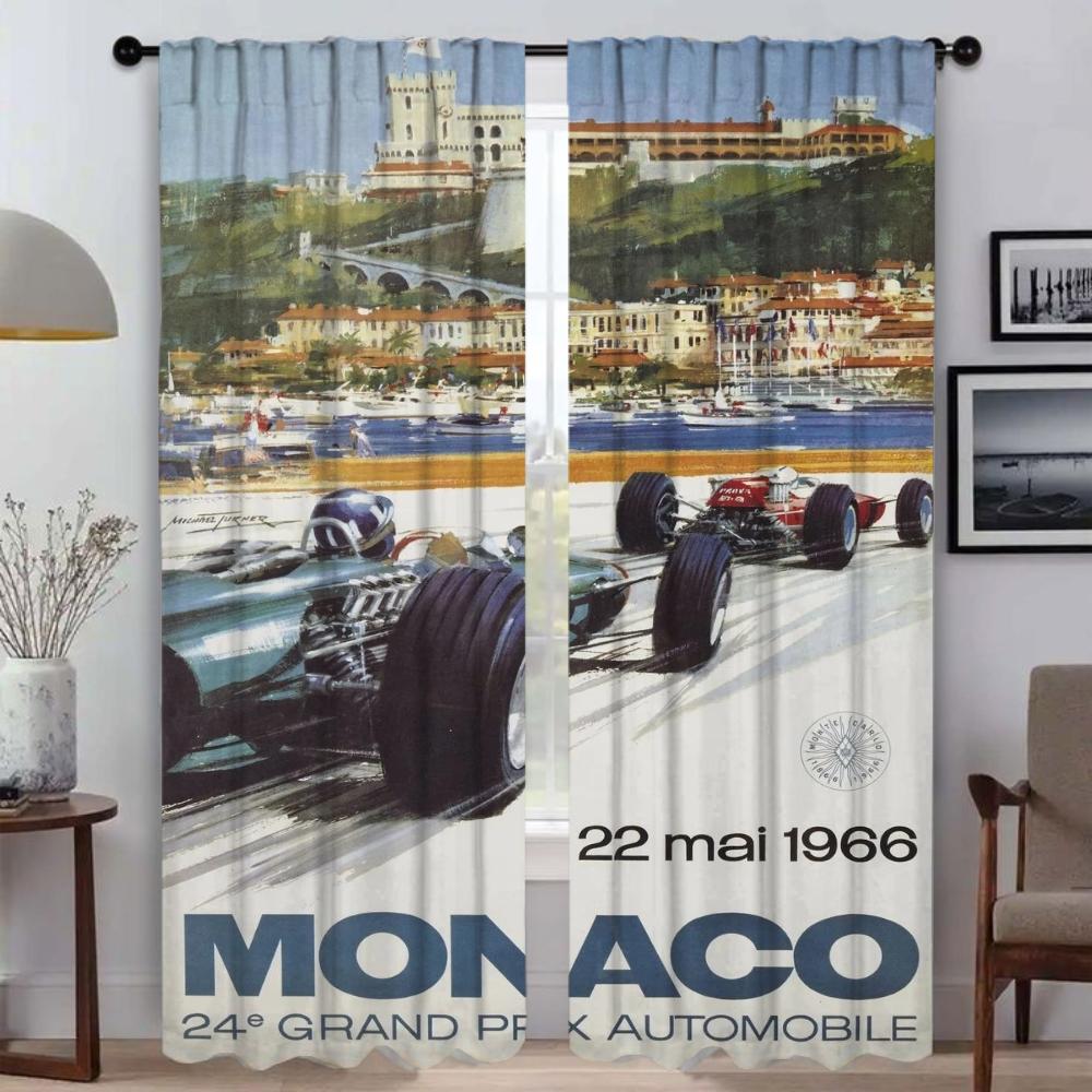 Elegant Room Curtains 2 Pieces Vintage Car Races Home Interior Curtains for Camera Partition Halloween Decoration Shades Curtain