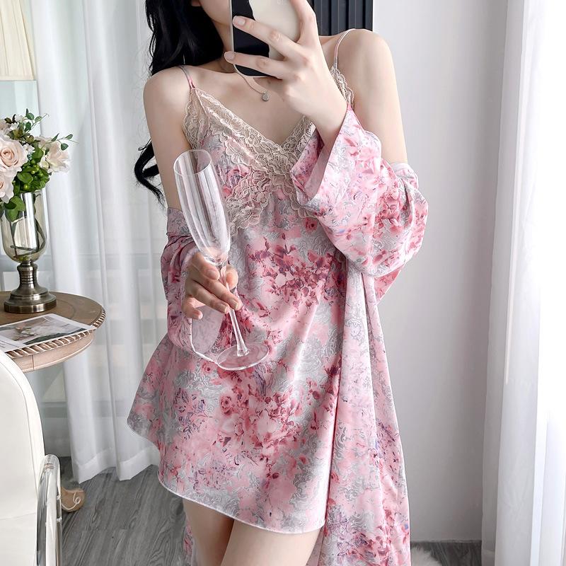 New women's summer ice silk pajamas sexy chest pads spring and autumn suspenders Internet celebrity shorts two-piece loungewear set