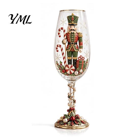 Holiday Collectible Glassware Christmas Nutcracker Champagne Glass, 350ml Hand Painted Wine Unique Home Decor Decorative Drinkware for Festive