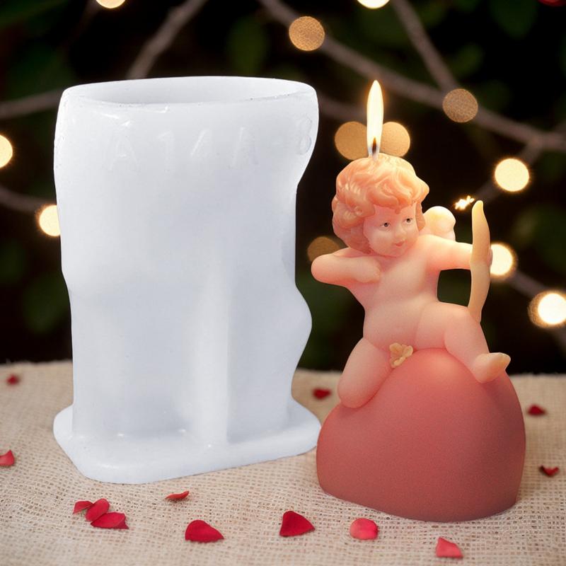3D Angel Heart Shape Silicone Candle Mold Baby Angle Resin Mould DIY Valentine's Day Romantic Candle Cake Chocolate Mold