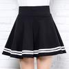 Fashion Womenswear Women Stripes Pleated Stretchy Pure Color High Waist School Mini Skirt