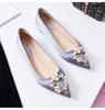 2024 Beads Metal Buckle Flats Woman Satin Bridesmaid Shoes for Women Pointed Toe Pearl Loafers Wedding Moccasins Plus Size 45