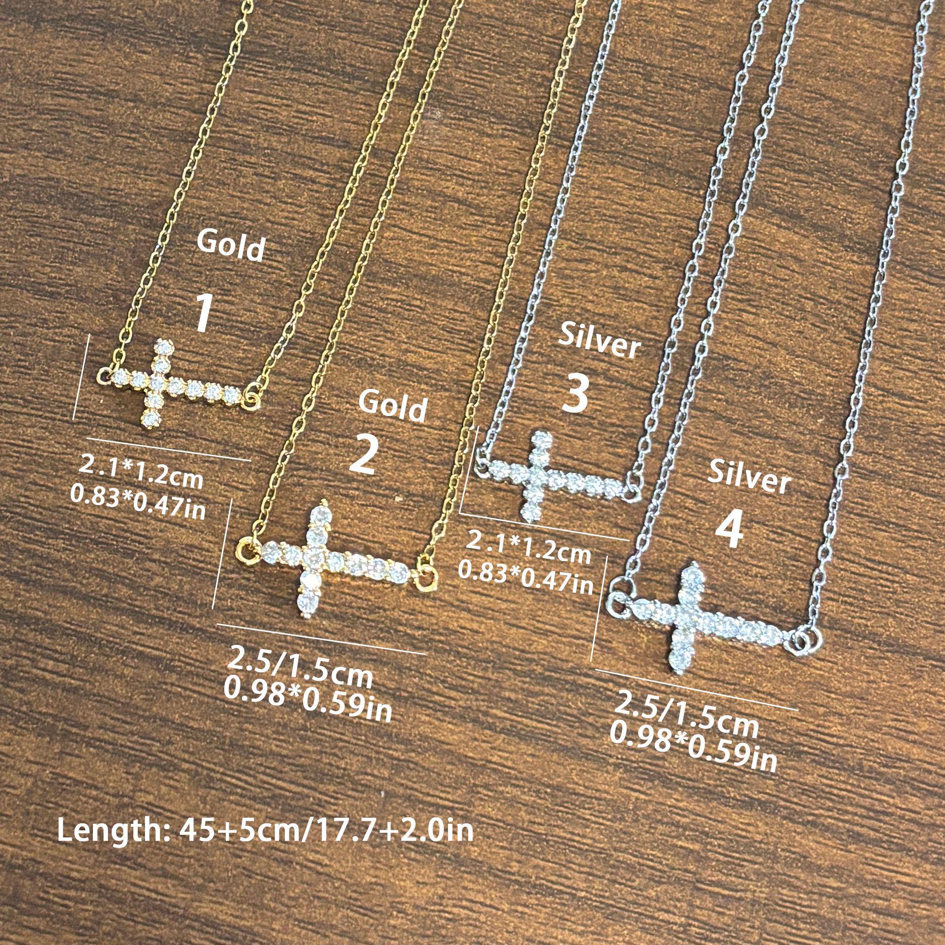 18K Gold-Plated Stainless Steel Zircon Cross Necklace with Double Hole Design