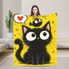 Custom Black Cat Bird Throw Blanket, Cartoon Art, Soft Flannel (Personalized Name)