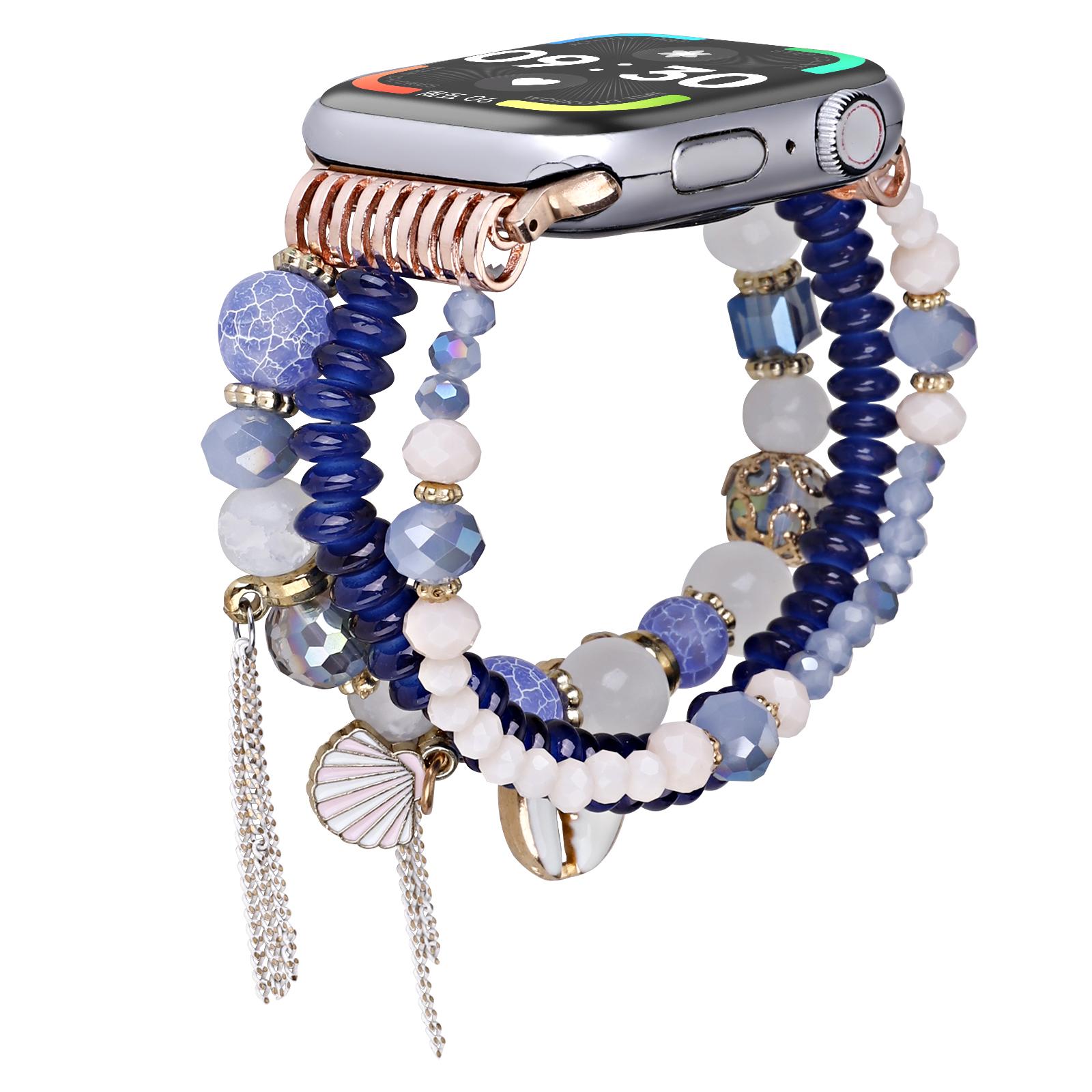 Для Apple Watch Series 11 10 42 мм/9 8 7 41 мм/SE3 SE2 SE 6 5 4 40 мм/3 2 1 38 мм Корпус Бусины Ремешки Три ряда B