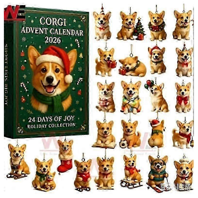Corgi Christmas Hat Acrylic Christmas Countdown 2026 - 24 Days Push Pop Fidget Toy -New