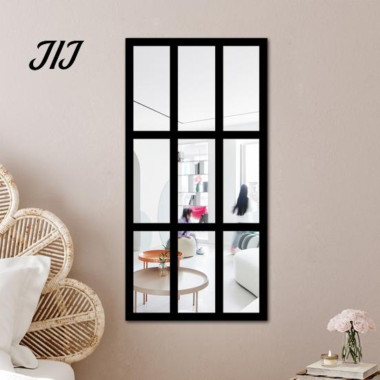 Arched Wall Mirror Stickers Window Decor, Wooden Frame Acrylic Fake Mirror, Minimalist Arch Self-Adhesive Windowpane Sticker for Living Room