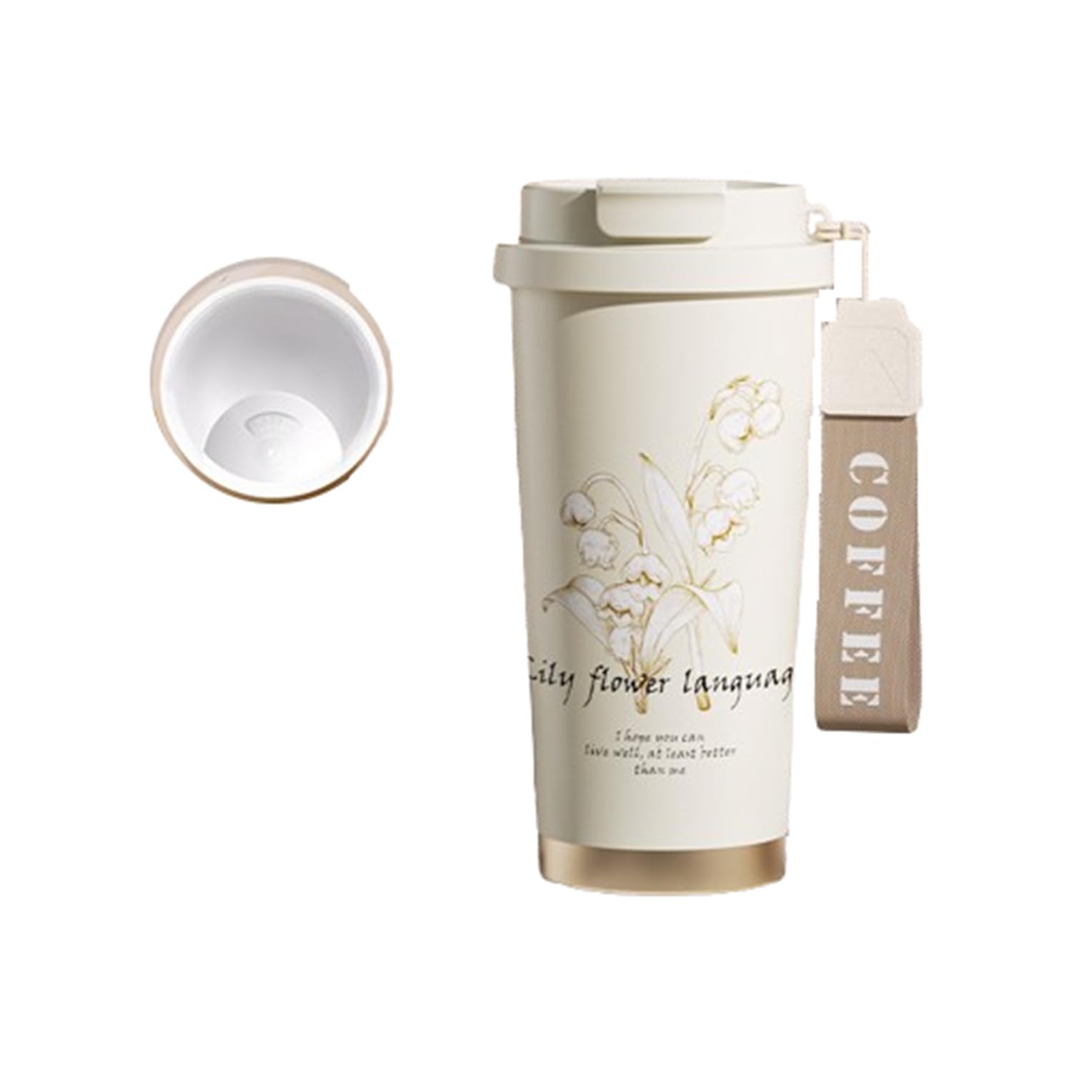 

Lily of the Valley Pattern Ceramic Water Bottle with Insulated Interior, 316 Stainless Steel, Ceramic Coating, Vacuum Insulation, 3-Way Spout,