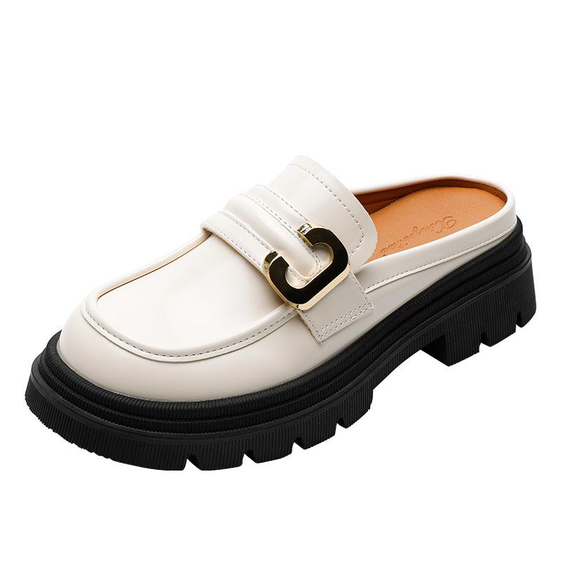 

2025 spring hot models on the new baotou half slippers thick soles wear cool slippers British style small leather shoes women 40 белый