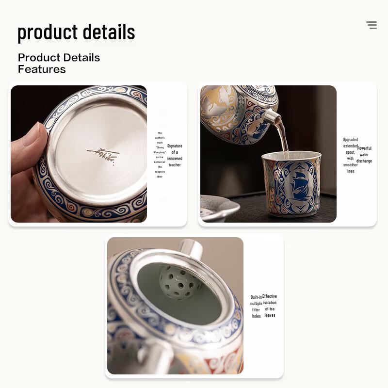 PAKCHOICE Dunhuang Gilded Silver Ceramic Tea Set