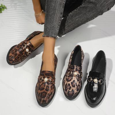 Lässige Damen-Frühlings-Loafer in Übergröße mit Leopardenmuster