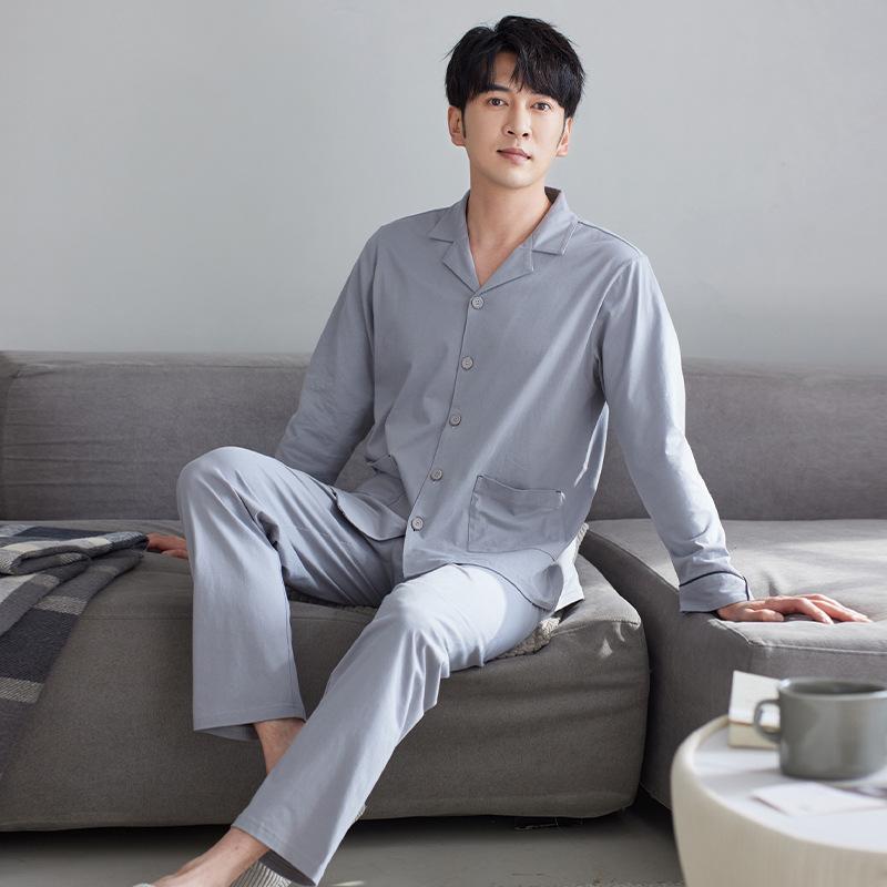 Spring And Autumn Long Sleeve Pajamas Men'S Pure Cotton Men'S Loungewear Autumn Men'S Autumn And Winter Large Size Men'S Cotton Casual Suit