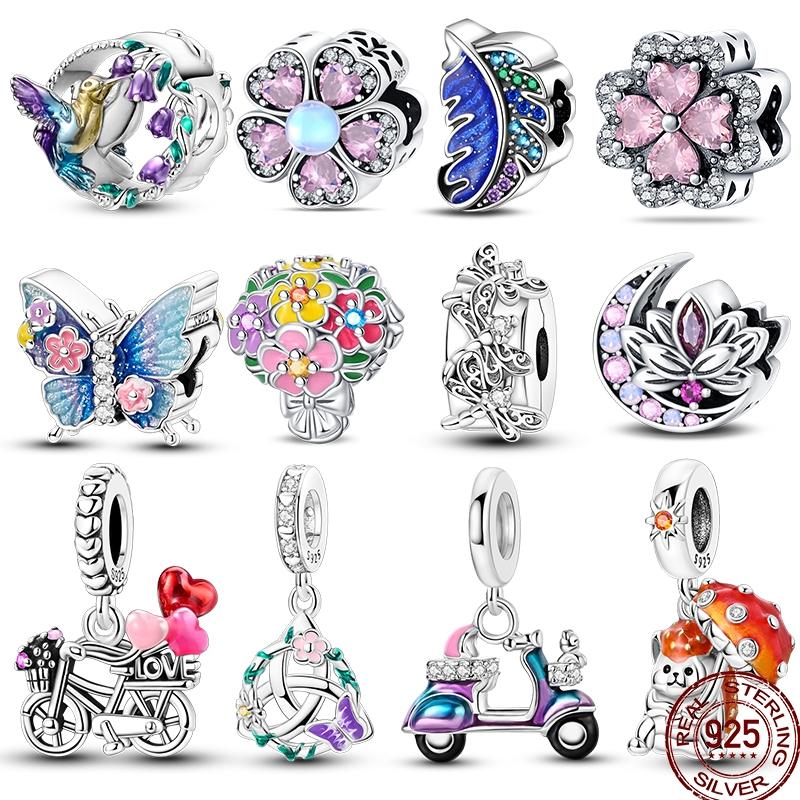 Spring copper Gem Butterfly Flower Pendant Suitable Compatible With Pandora Authentic Bracelets Diy Small Fresh Jewellery