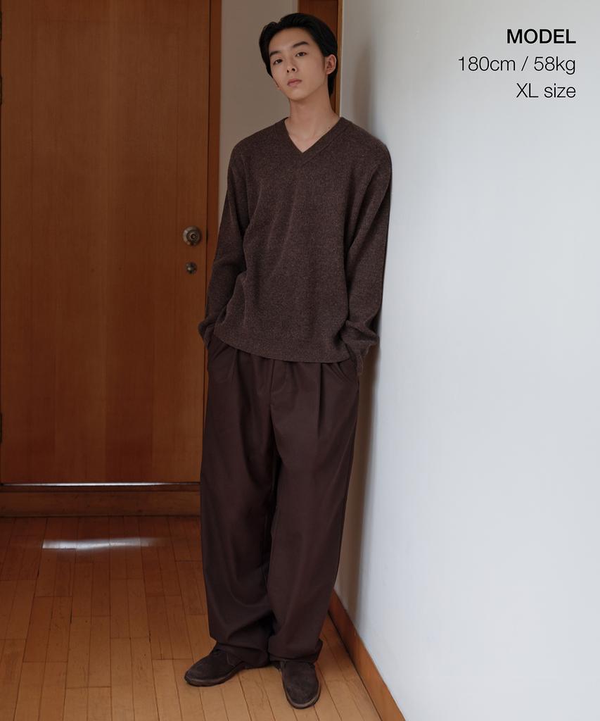 MUSINSA STANDARD [Victoria Wool] Minimal Ribbed V-Neck Knit [Brown]