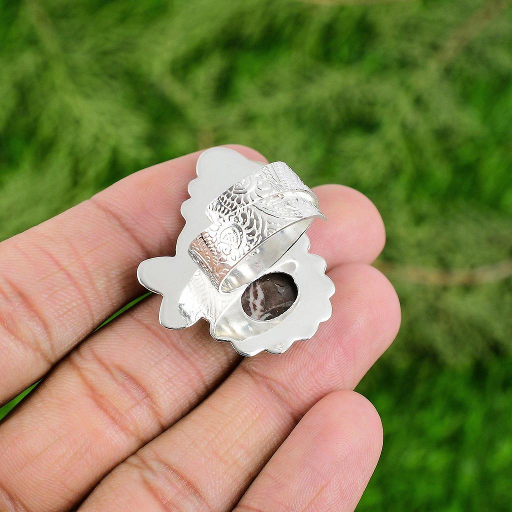 Gift For Women Stackable Adjustable Ring 925 Silver Natural Coconut Jasper