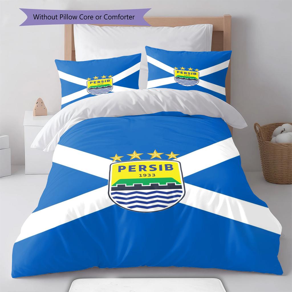 Persib Bandung Pattern Bedding Set Quilt Cover Pillowcase Home Decor Gift (1 * duvet cover + 2 * pillowcase, without core)