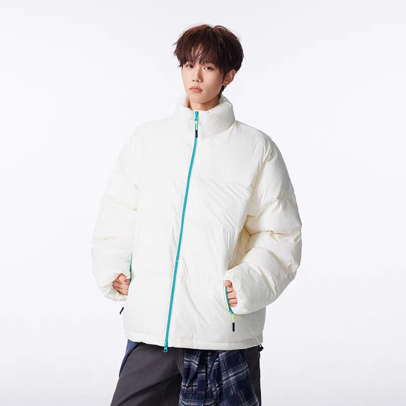 

Unisex Retro Color Block Stand Collar Cotton Jacket - Winter Warmth and Style XL брудно-білий