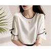 Women S Short Sleeve Round Neck Patchwork Blouse For Ladies
