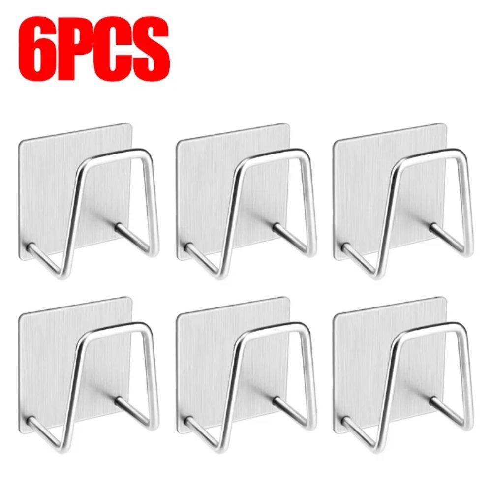 10PCS Stainless Steel Sink Sponge Holder Self-Adhesive Kitchen Organizer Drain Drying Rack Wall Hooks Wire Ball Rag Storage