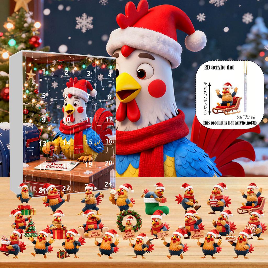Christmas Countdown Box With Chicken Shaped Acrylic Tree Ornaments For Holiday Decor