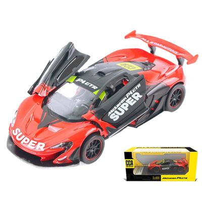 Modelo de carro fundido mclaren p1 gtr em escala 1/32, veículo de brinquedo retrátil com som e luz para crianças, meninos, meninas, coleção de presentes