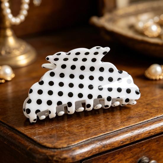 Women Hair Clip Black White Dot Print Acrylic Back Head Hair Claw Anti-slip Teeth Lightweight Colorfast Strong Grip Large Shark Clip