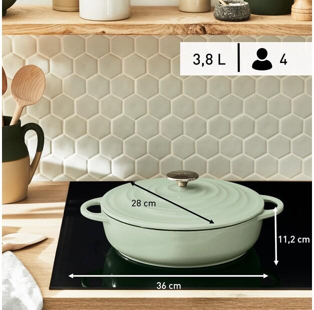 Чугунная Кастрюля Tefal Lov, круглая, 28 см, светло-зелёная (E2587204)