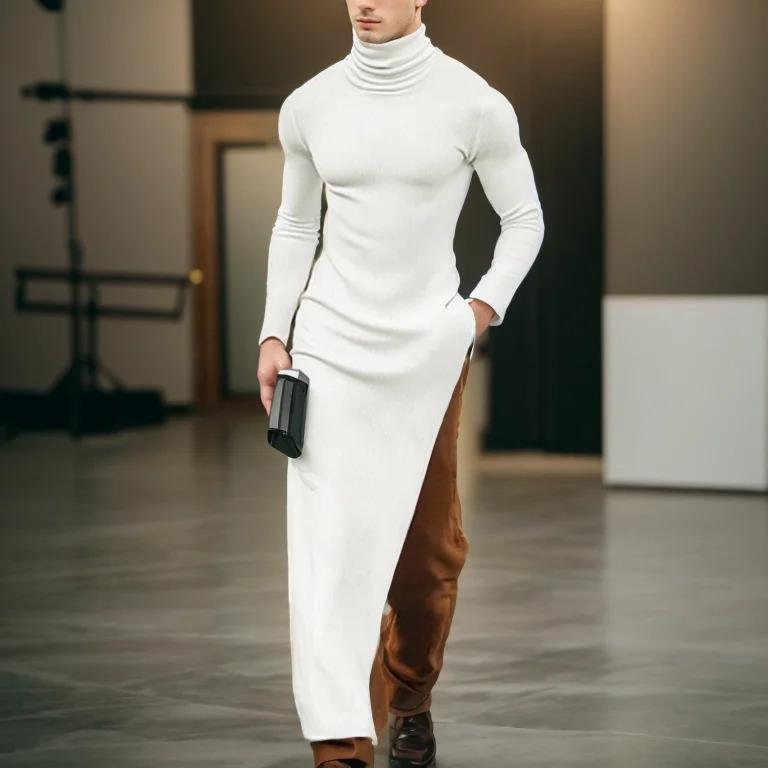 INCERUN Autumn Men High Neck Long Sleeve Knitted Casual Long Pullover Tops