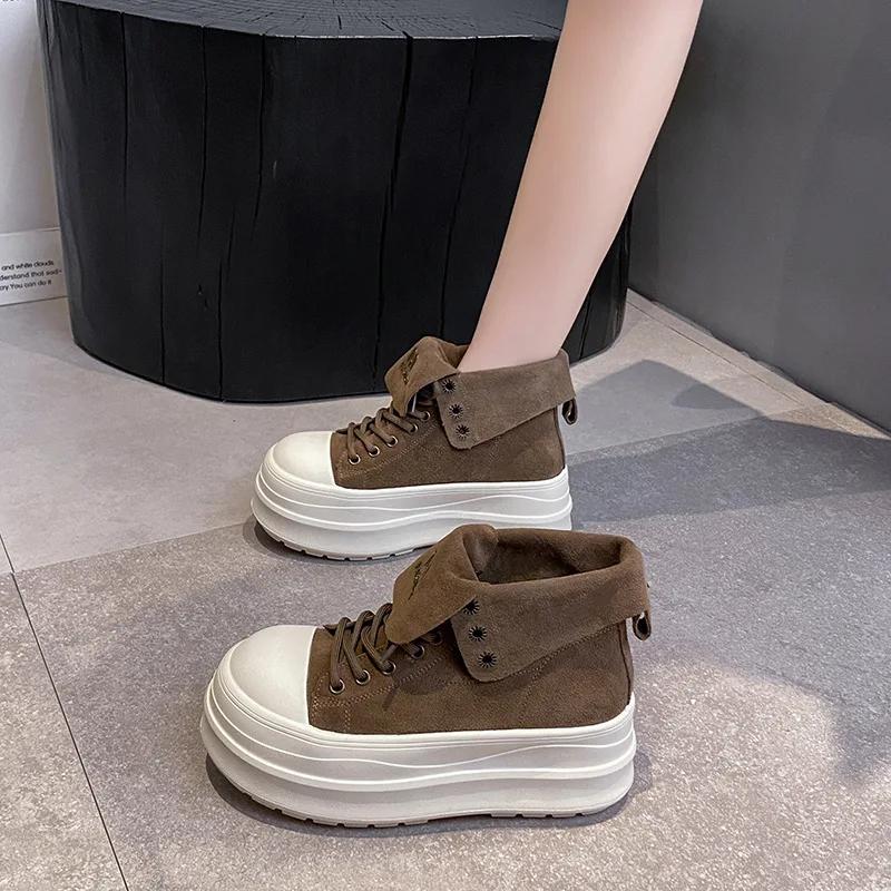 

Womens Platform Shoes Retro Suede Casual Shoes Classic Breathable Canvas Boots for Women Ankle Boots Lace Up Vulcanized Footwear 35 хаки