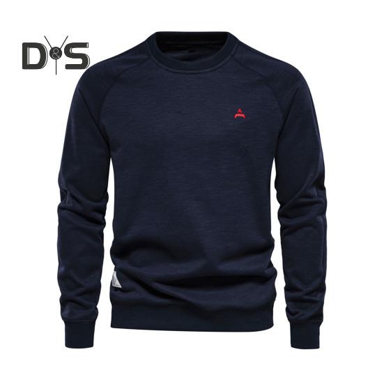 

Осень-зима мужской топ с круглым вырезом, свободный однотонный эластичный манжет, пуловер средней длины, спортивная повседневная школьная толстовка XL темно-синий