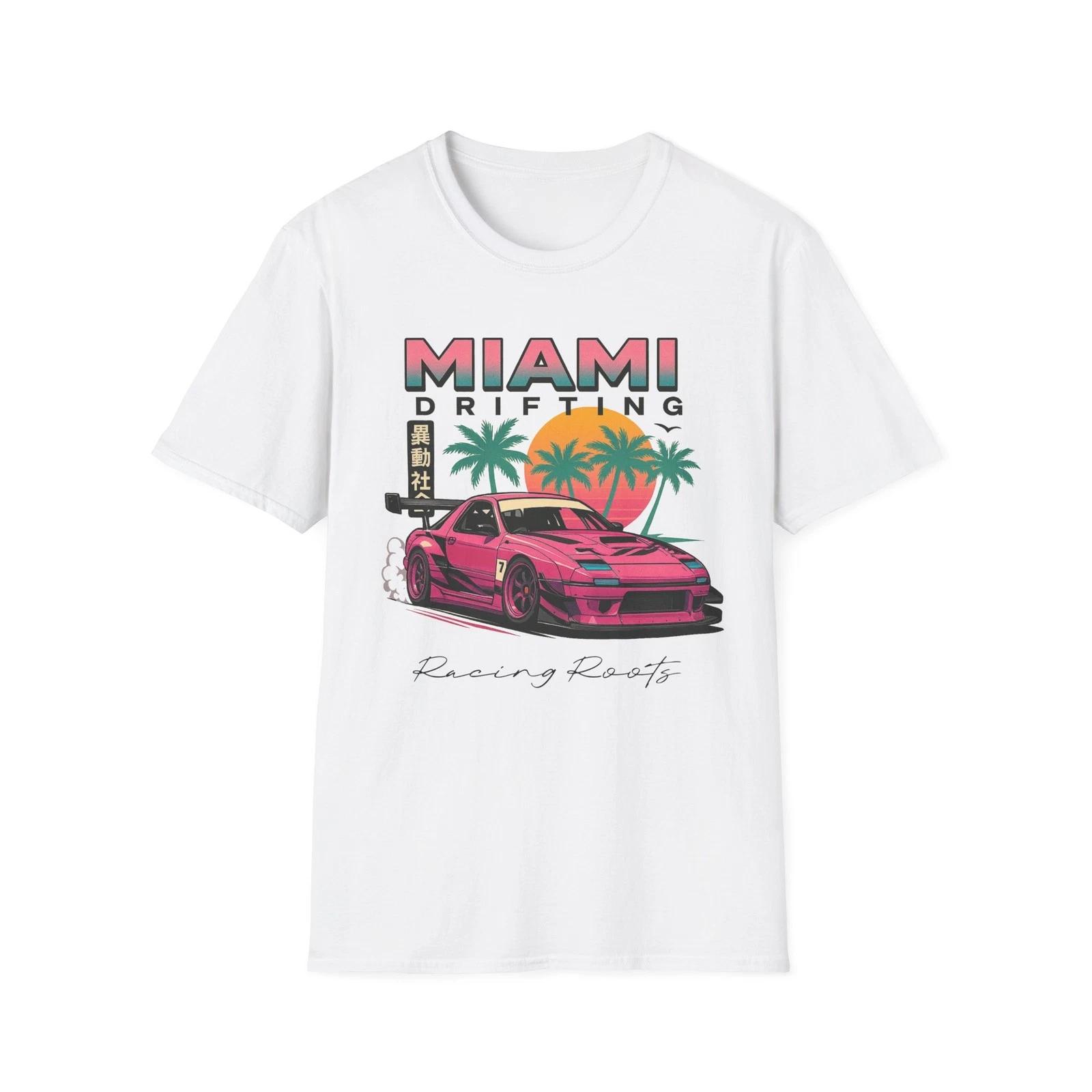 RX-7 Miami Drifting T-Shirt JDM Retro Vaporwave Style 80s Anime Street Racer Tee XXXL