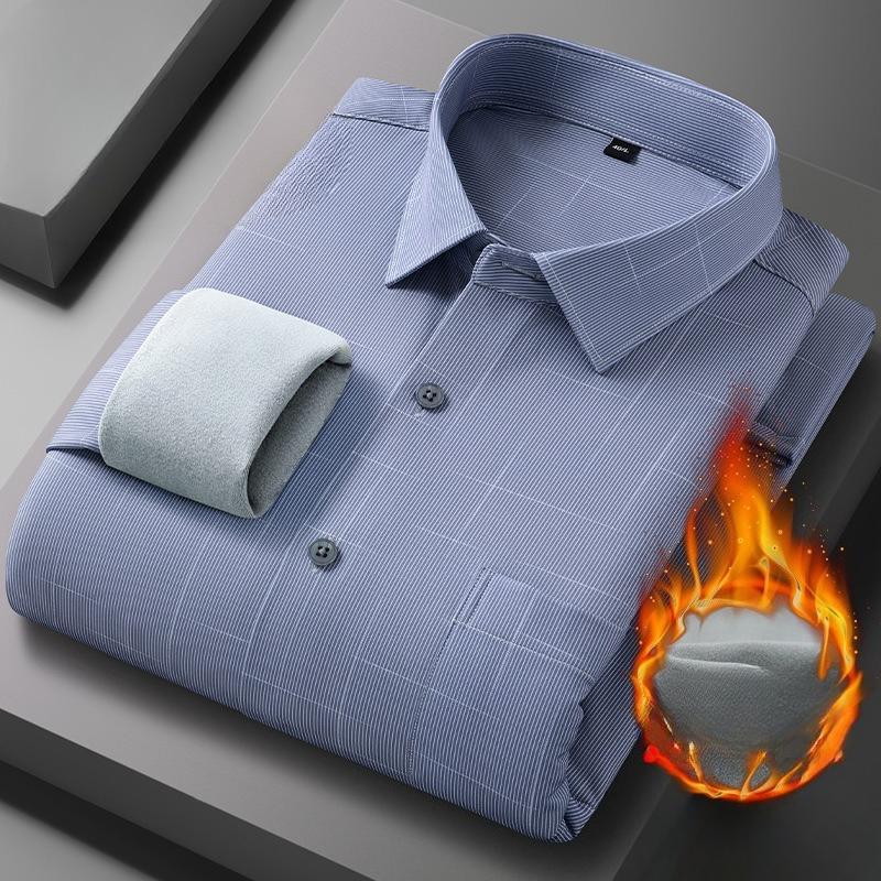 Men's Winter Sherpa Lined Shirts Long Sleeve Button Down Fleece Dress Shirts for Men Business Casual Warm Comfortable Thermal Shirt With Pockets