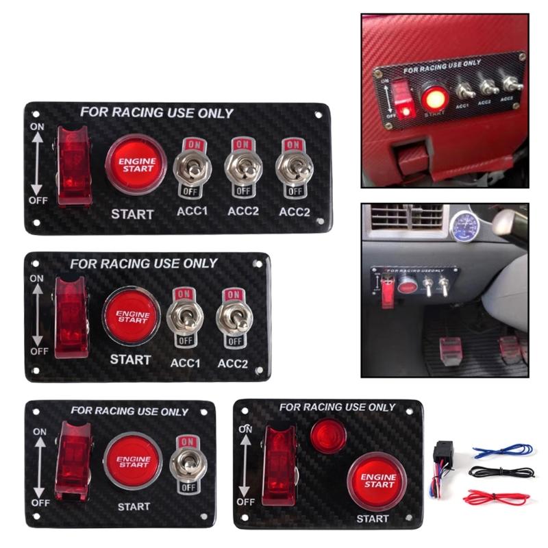 Kohlefaser-Panel Zündschalter-Kippschalter-Kit, Motor-Druckknopf-Startknopf Passend für Rennwagen, LKW, Boote, Wohnmobile