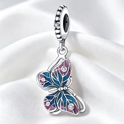 925 Silver Colorful Butterfly Charms Pendant For Women Fit Bracelet DIY Birthday Jewelry Gift