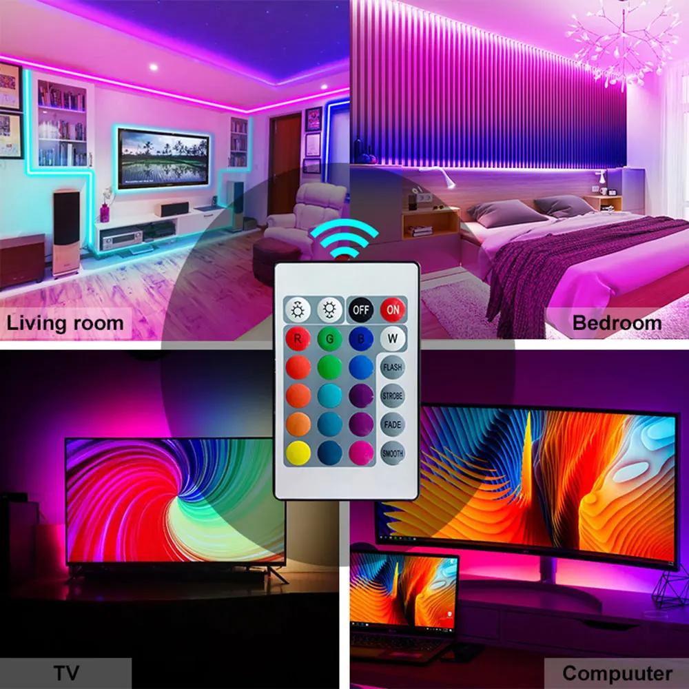 Smart 5050 RGB LED Strip Light USB 5V Bluetooth APP Control Music Sync 24Key Remote Flexible Diode Ribbon Tape for Room Decor