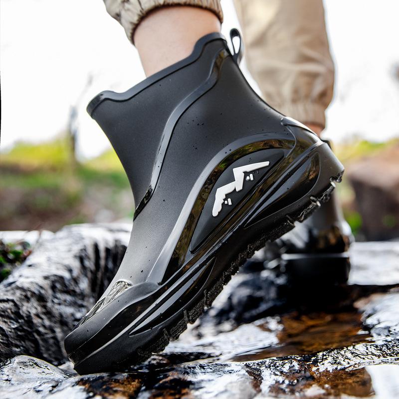 New Men Casual Waterproof Rain Boots Men Outdoor Slip-on Fishing Shoes Chef Work Ankle Boots Anti-slip Warm Water Shoes