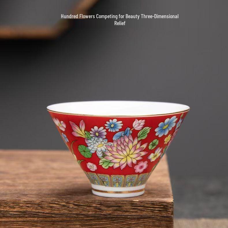 Exquisite Jingdezhen Enamel Teacup Gift Set - Six Kung Fu Tea Cups