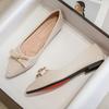 Women's Flat Shoes Beige Pointed Toe with Bow Office Ladies Footwear 2025 New Offers Walking Y2k Fashion Designer Luxury Trends