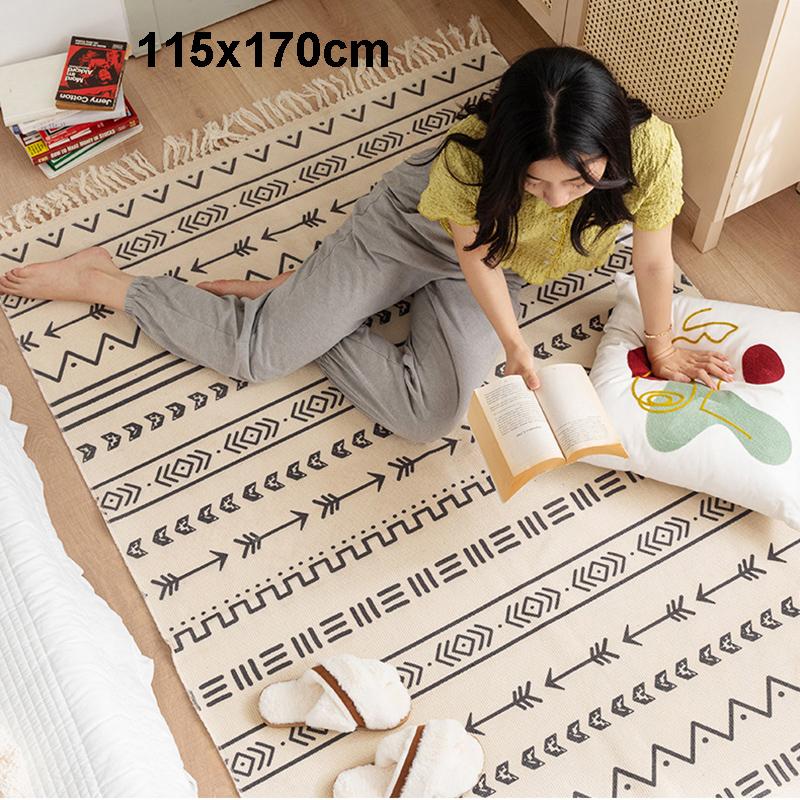 Cotton Linen Boho Rugs for Living Room Muslim Retro Ethnic Anti Slip Bedroom Area Rugs and Carpets Print Tatami Prayer Floor Mat