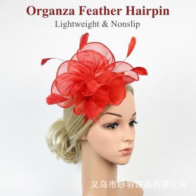Mesh Headdress Feather Head Hat Organza Horse Racing Flower Hair Headband