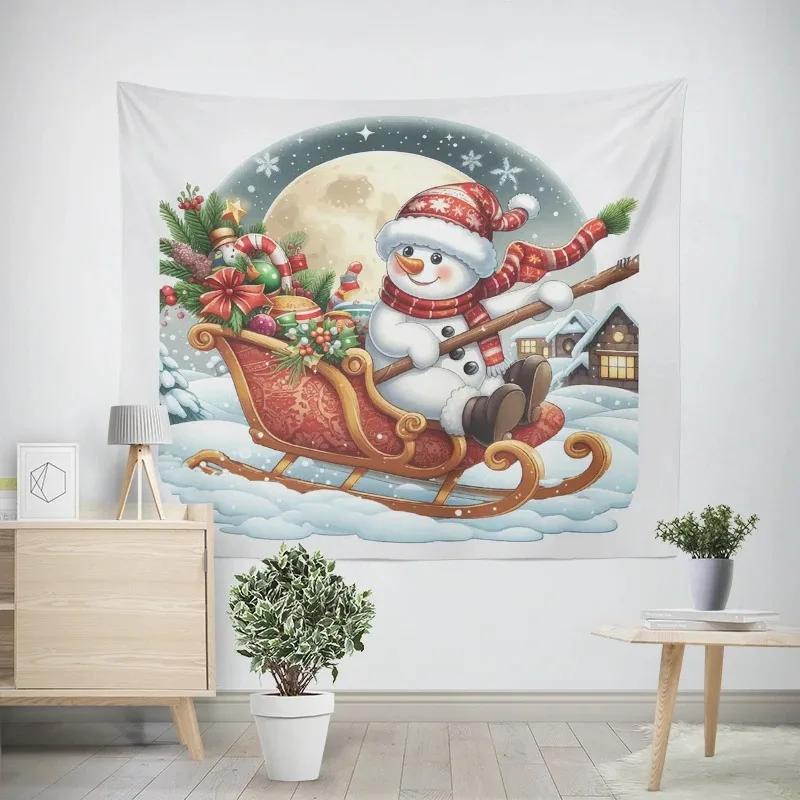 Neujahr Weihnachten Cartoon Weihnachtsmann Schlitten Muster Wandteppich Wohnzimmer Sofa Heimdekor Weihnachtsgeschenk