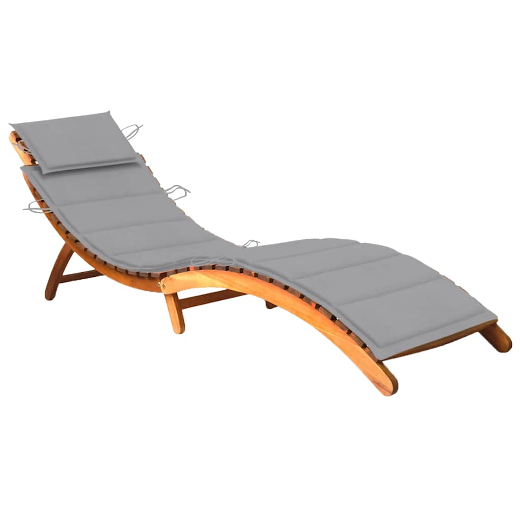 Folding Sun Lounger with Cushion Solid Acacia Wood