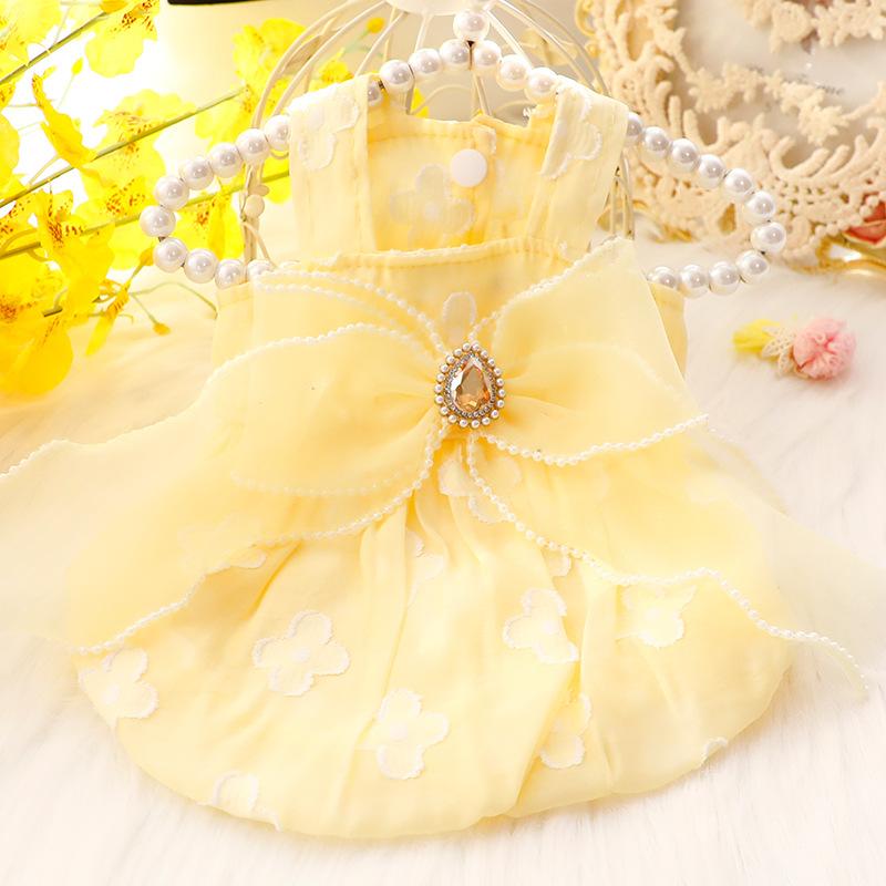 Yellow Bubble Skirt Dog Clothes Puppy Mesh Bow Cute Dress Small Dogs Clothing Cat Spring Summer Thin Fashion Girl Pet Products