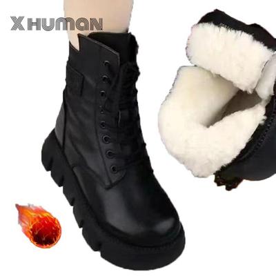 Women Padded Thickened Snow Boots New Winter Retro Round Toe Lace-up Zipper Modern No-slip Cotton Shoes