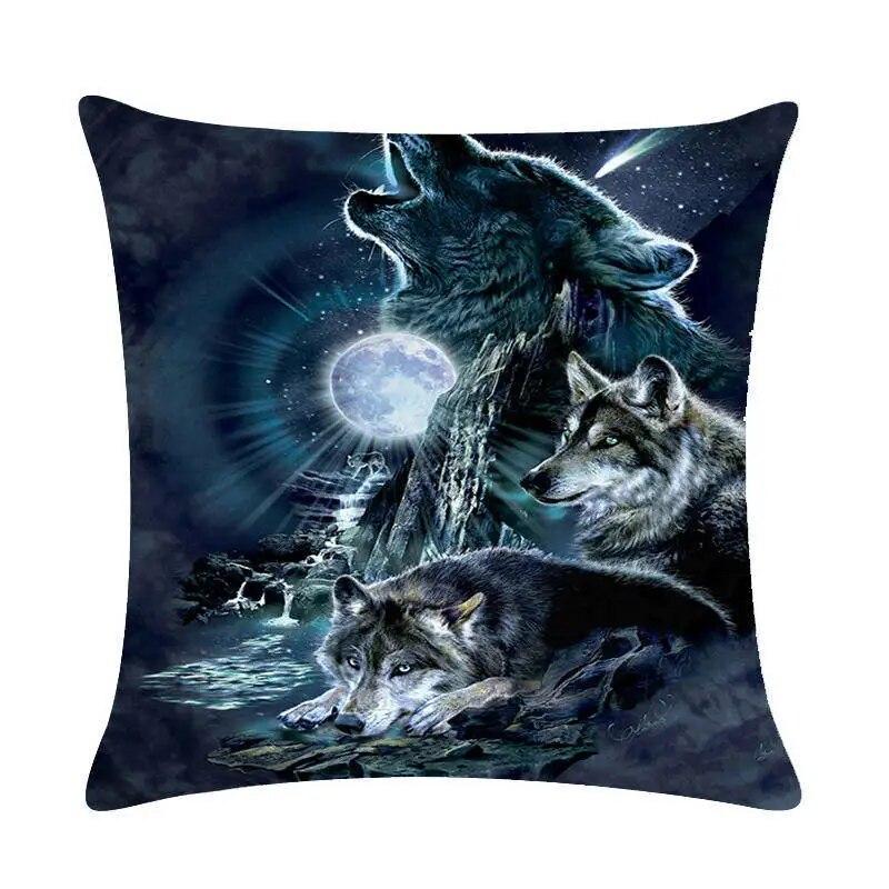 Men's Pillowcase Sofa Decoration Snow Wolf  Northern Forest Night Watchman Colorful Animal Cushion Cover