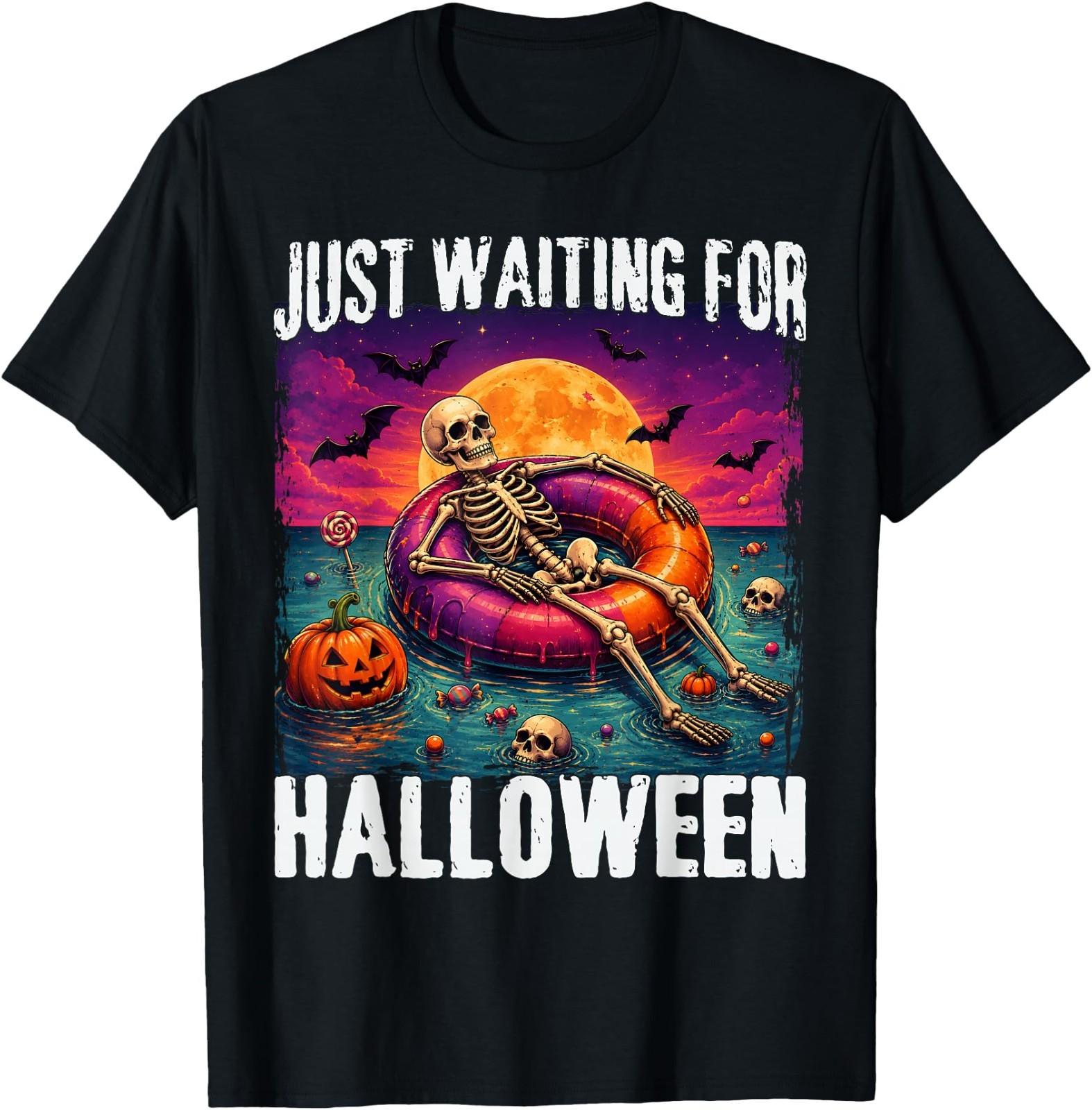 Just Waiting for Halloween Summer Skeleton Men T-Shirt M