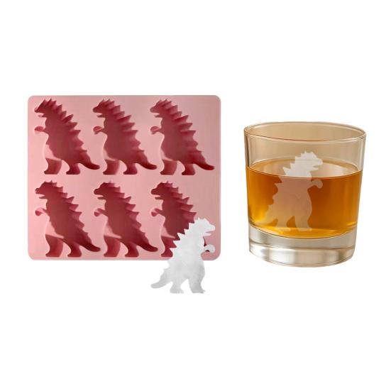 Dinosaur Ice Cube Mold Easy Fill Release 6 Cavity Gojira Ice Tray Freezer Safe Ice Maker for Summer Drinks Cocktail Party