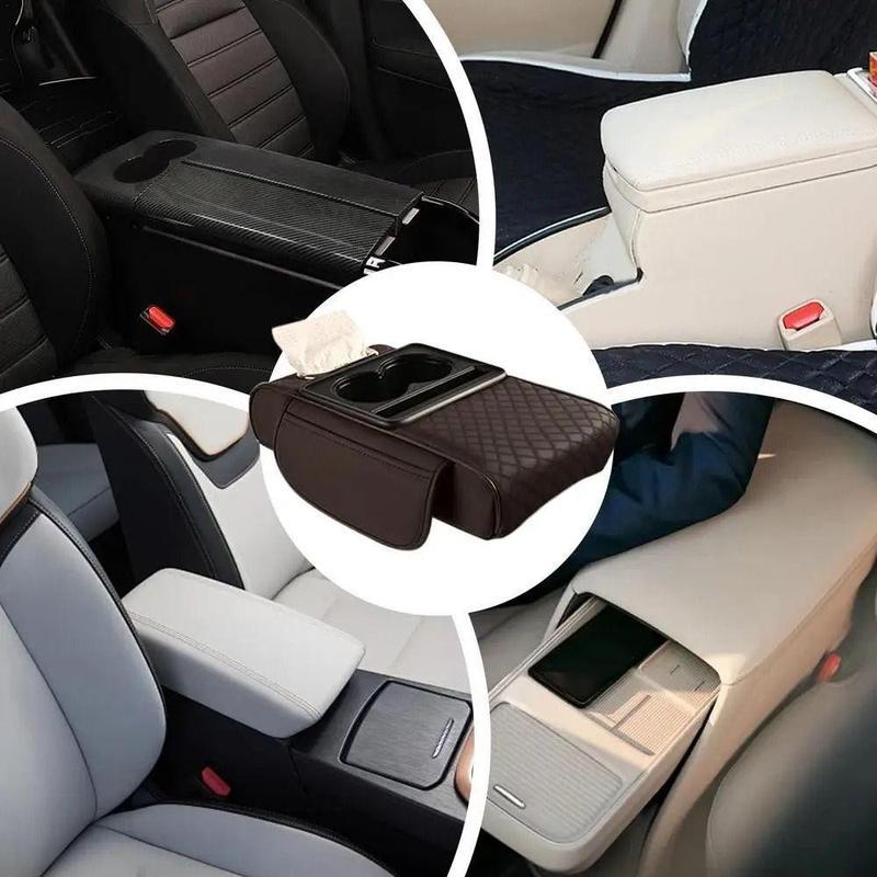 1 Pc Car Armrest Cushion With Cup Holder Car Armrest Elbow Height Pad Side Extension Cushion For Car SUVs Trucks