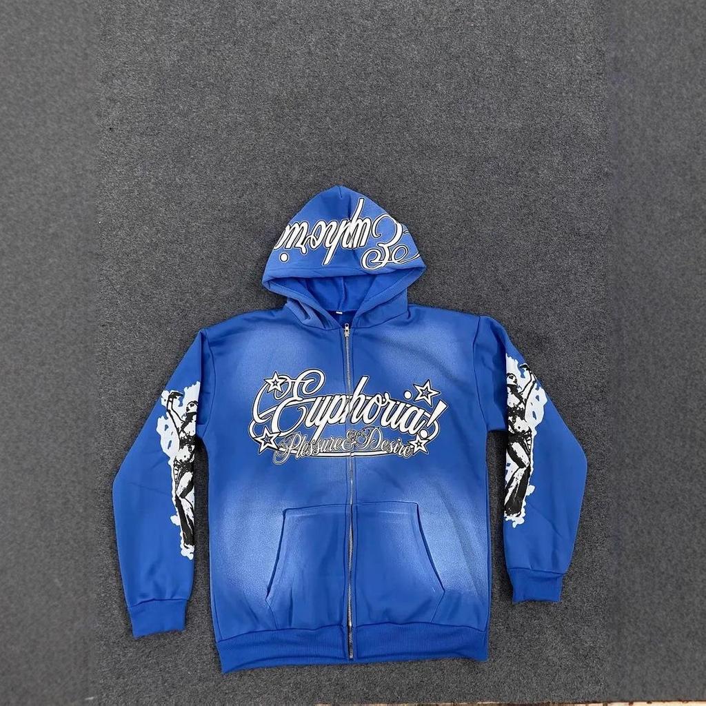 Unisex Trendy Street Style Letter Print Zip-Up Hoodie