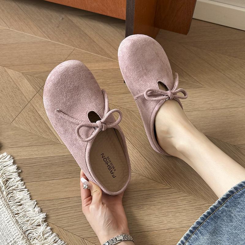 Soft Leather Thick-soled Bag Head Half Slippers Women's Outer Wear 2025 Autumn New Non-slip Pregnant Women Ugly Boken Half-tray Shoes